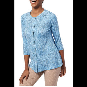 Isaac Mizrahi Live! True Denim Regular Floral Printed ButtonFront Top - Regular